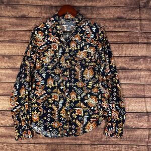 Cruel Denim Womens Navy Aztec Geometric Pearl Snap Western Shirt Cowboy Rodeo M